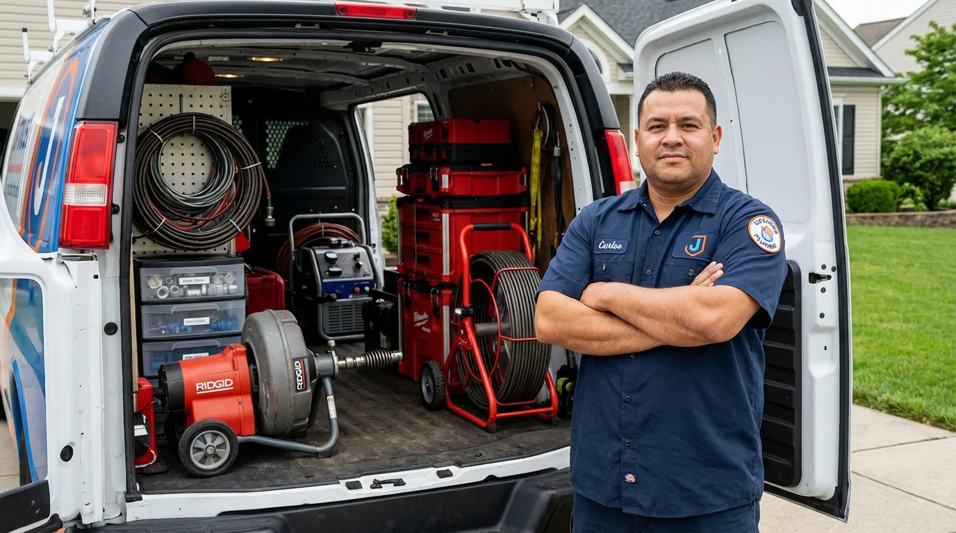 Professional drain cleaning equipment and Johns Plumbing LLC plumber in Tilton