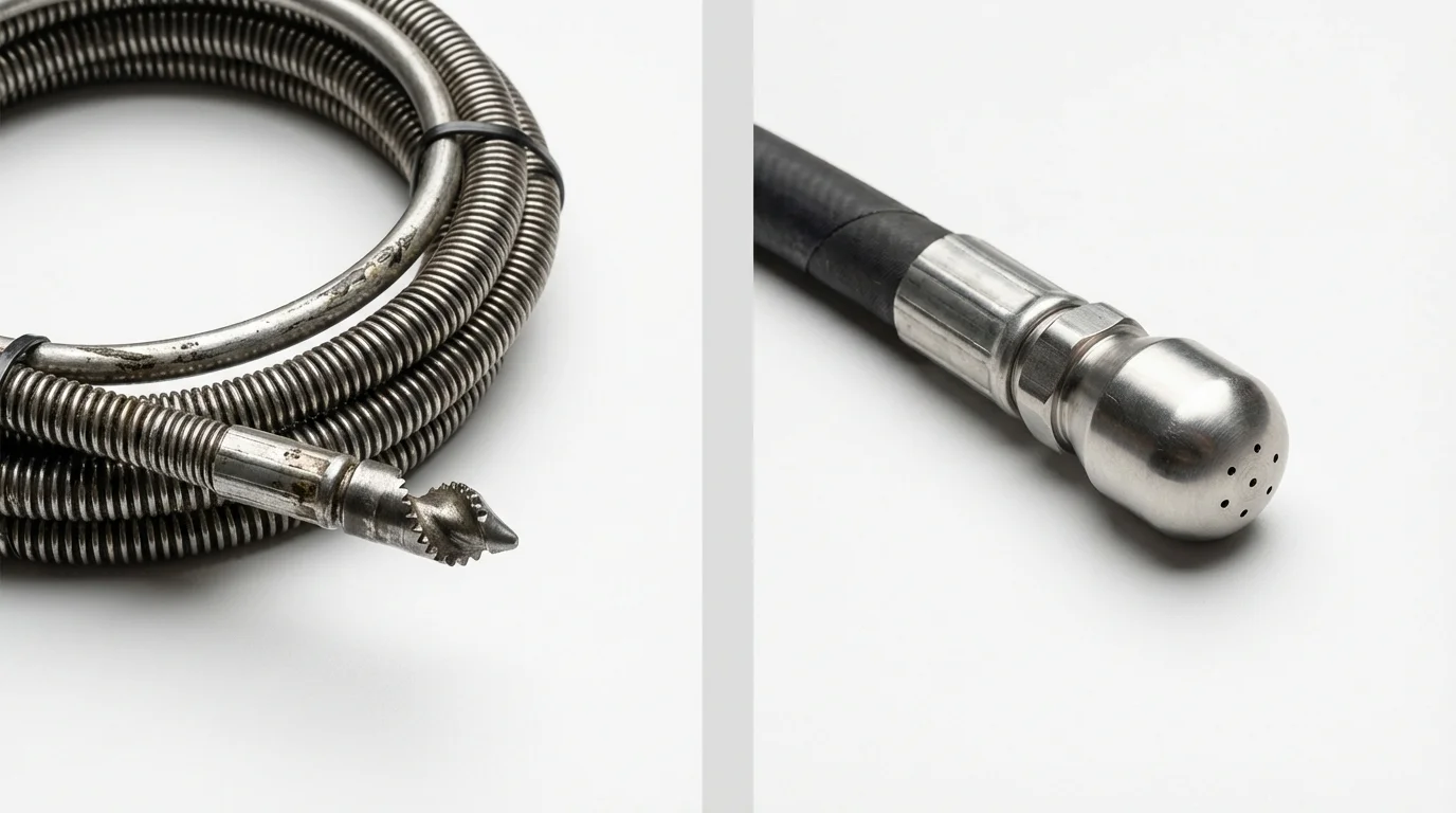 Drain snake cable and hydro jetting nozzle used for drain cleaning in Tilton, NH