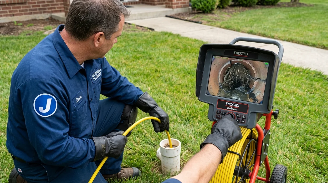 Sewer camera inspection being performed by Johns Plumbing LLC in Tilton