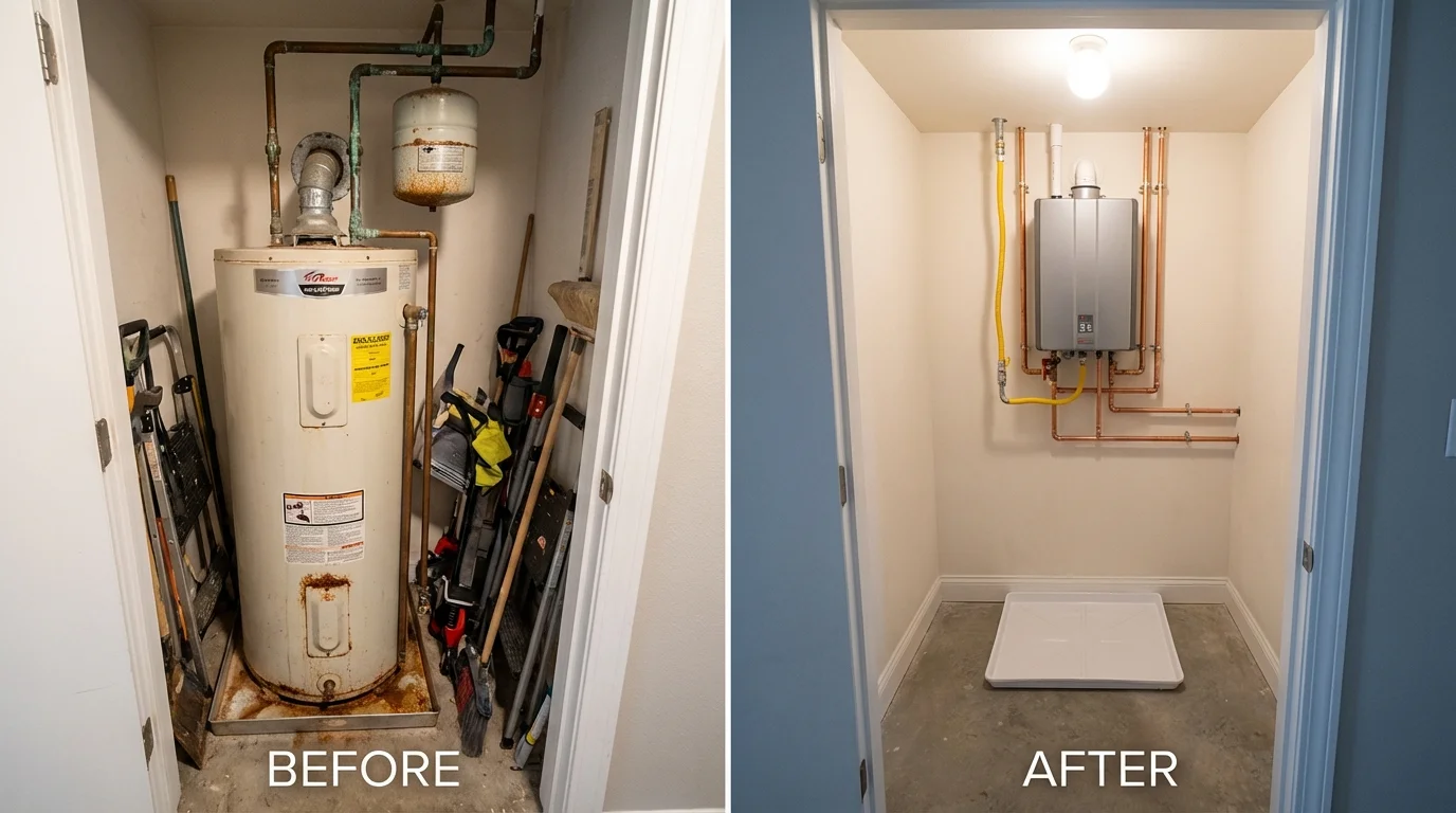 Tank water heater versus wall-mounted tankless unit comparison for Tilton, NH homeowners